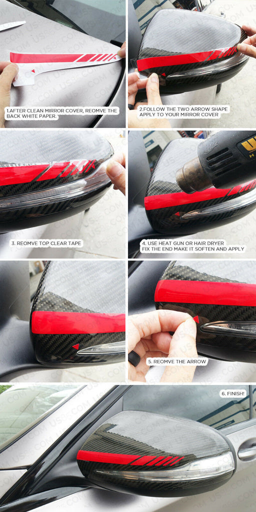 Red New Mercedes Rearview Mirror Cover Trim Strip Sticker Vinyl Racing Decal AMG - US85.COM