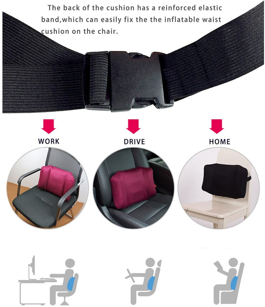 A0662-Tcare Portable Inflatable Lumbar Support Cushion/Massage Pillows - Orthopedic Design for Back Pain Relief - Lumbar Support Pillow with Premium Adjustable Straps