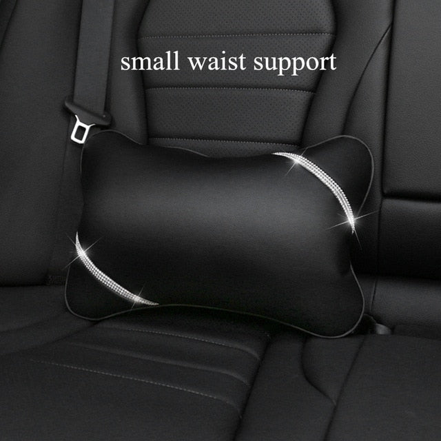 Fashion Universal Bling Crystal Rhinestone Diamond Faux Leather Car for Steering Wheel Covers Shift Knob Handbrake Seat-belt Neck Pillow Waist Support Armrest-pad Auto Accessories Set Series