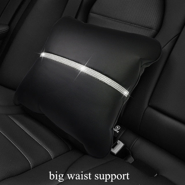 Fashion Universal Bling Crystal Rhinestone Diamond Faux Leather Car for Steering Wheel Covers Shift Knob Handbrake Seat-belt Neck Pillow Waist Support Armrest-pad Auto Accessories Set Series