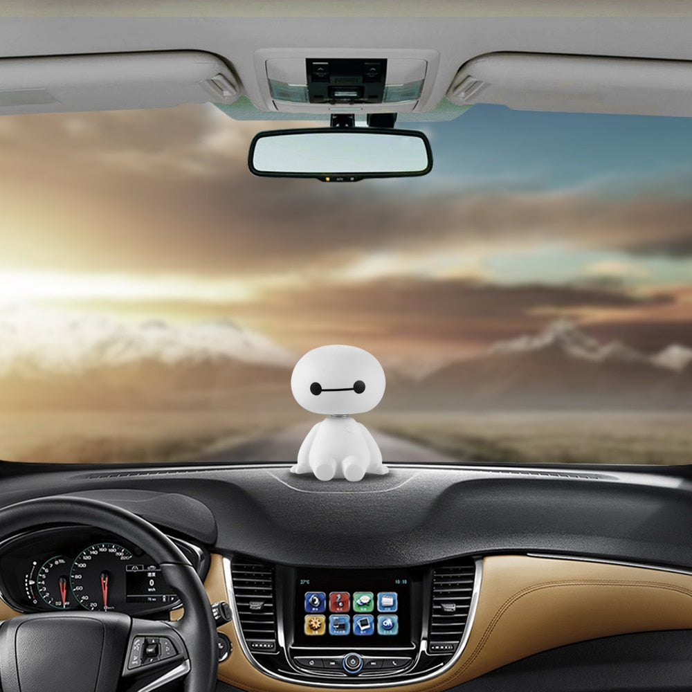 Universal Cute Cartoon Plastic Baymax Robot Big Hero Doll Toys Shaking Head Figure for Car Ornaments Auto Interior Decorations
