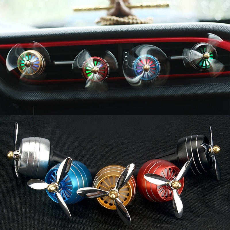 Mini LED Atmosphere Light Fan for Alloy Auto Vent Outlet Perfume Clip Car Smell Air Freshener Conditioning  Fresh Aromatherapy Fragrance