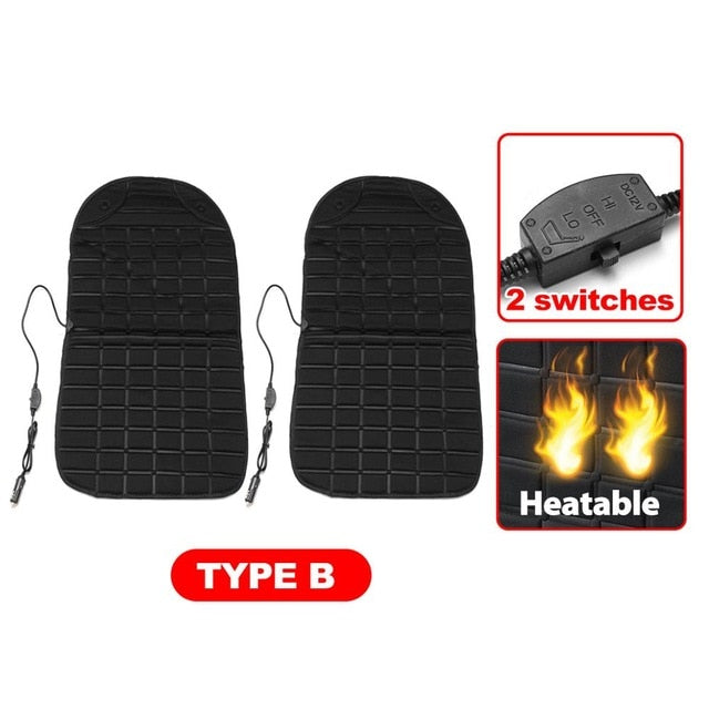 2Pcs In 1 Fast Heated & Adjustable Safe Car Electric Heated Seat Warm Pad Cushions Covers Black/Grey/Blue/Red Color