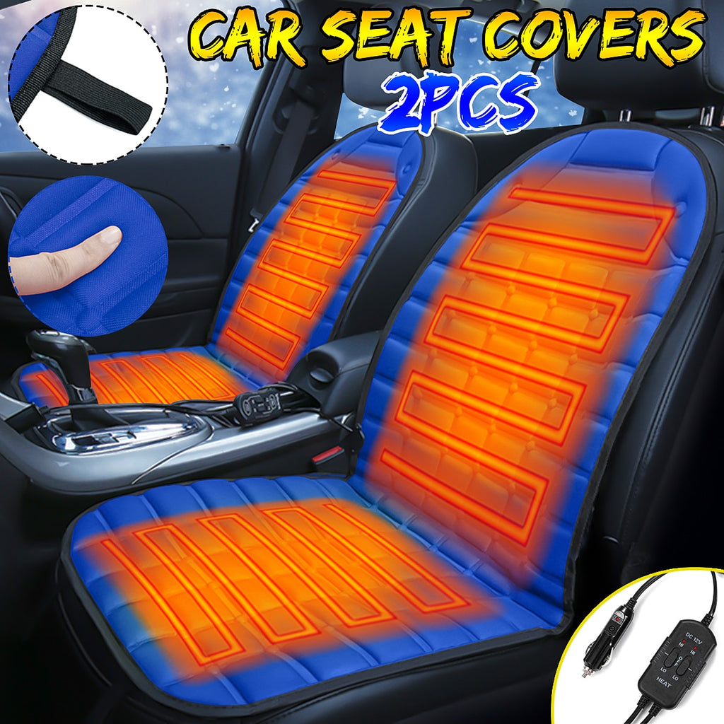 2Pcs In 1 Fast Heated & Adjustable Safe Car Electric Heated Seat Warm Pad Cushions Covers Black/Grey/Blue/Red Color