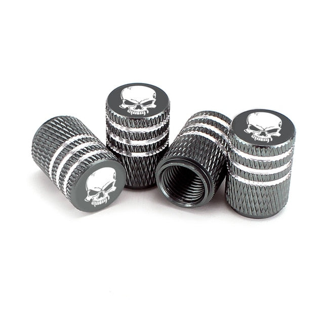 4Pcs/Set Car Tire Valve Stems Cap Knurling Style Skull Tire Valve Cap Aluminum Tire Wheel Stem Air Valve Caps Dustproof Caps