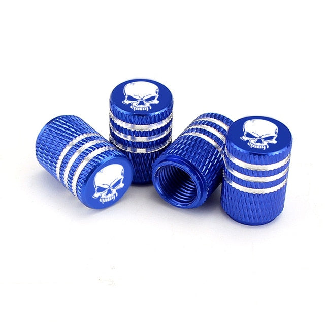 4Pcs/Set Car Tire Valve Stems Cap Knurling Style Skull Tire Valve Cap Aluminum Tire Wheel Stem Air Valve Caps Dustproof Caps