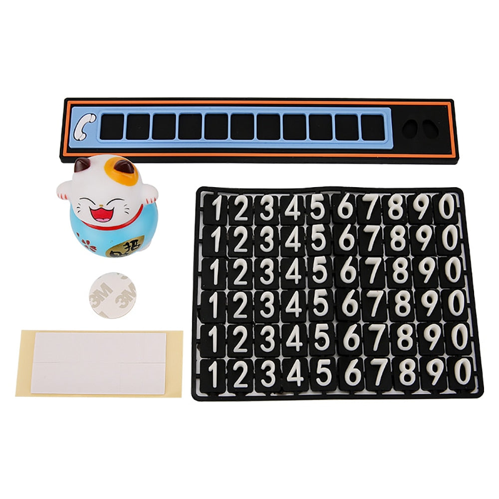 Cute Cartoon Lucky Cat Car Temporary Parking Phone Number Plate Automobiles Telephone Number  Sticker  Notification Decoration