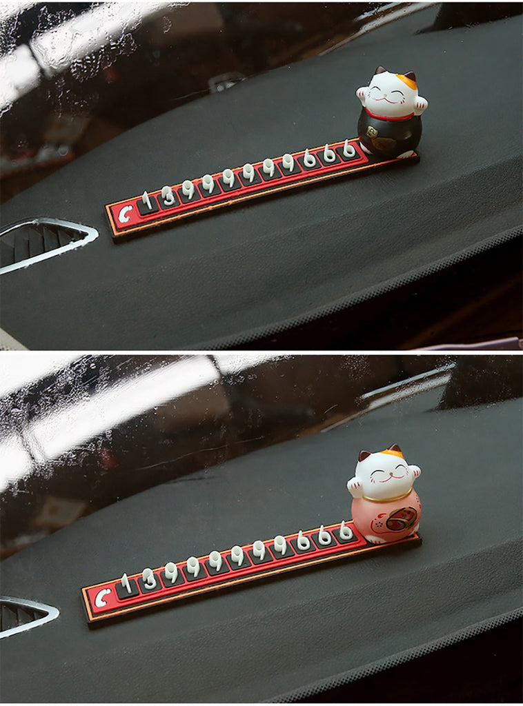 Cute Cartoon Lucky Cat Car Temporary Parking Phone Number Plate Automobiles Telephone Number  Sticker  Notification Decoration
