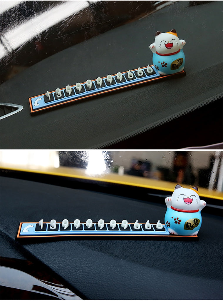 Cute Cartoon Lucky Cat Car Temporary Parking Phone Number Plate Automobiles Telephone Number  Sticker  Notification Decoration