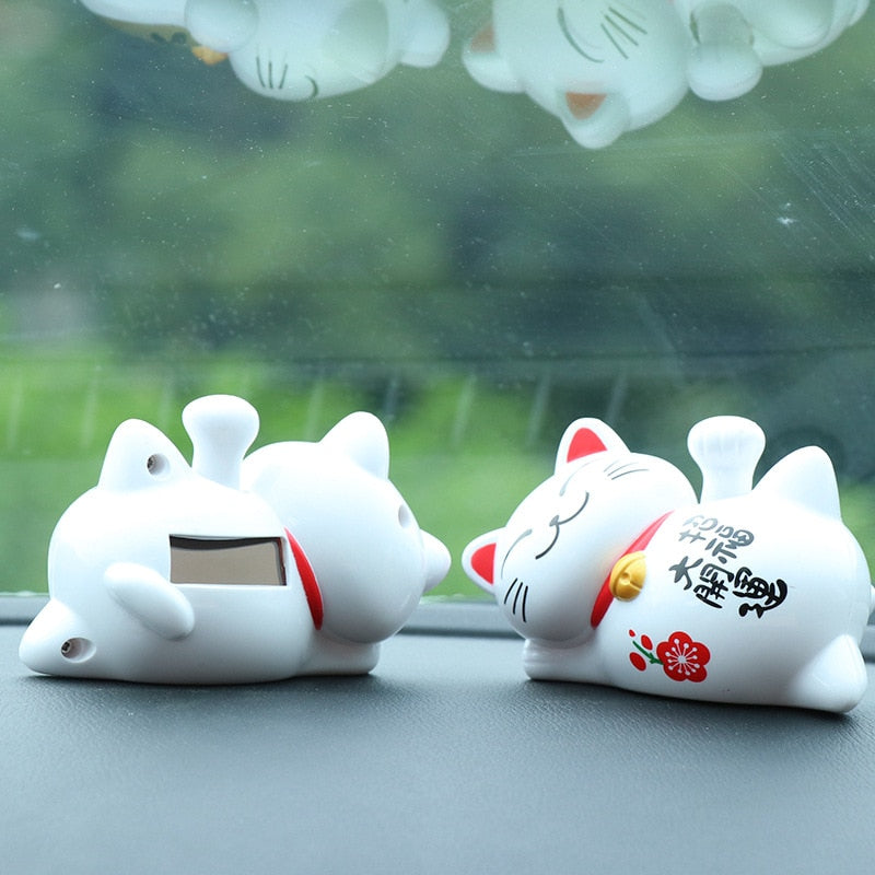 Universal Solar Cute Cartoon Chinese Lucky Cat Beckon Hand Styling for Car Office Home Decoration