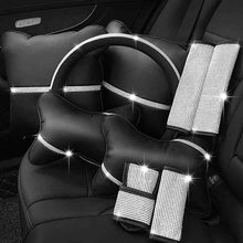 Load image into Gallery viewer, Fashion Universal Bling Crystal Rhinestone Diamond Faux Leather Car for Steering Wheel Covers Shift Knob Handbrake Seat-belt Neck Pillow Waist Support Armrest-pad Auto Accessories Set Series