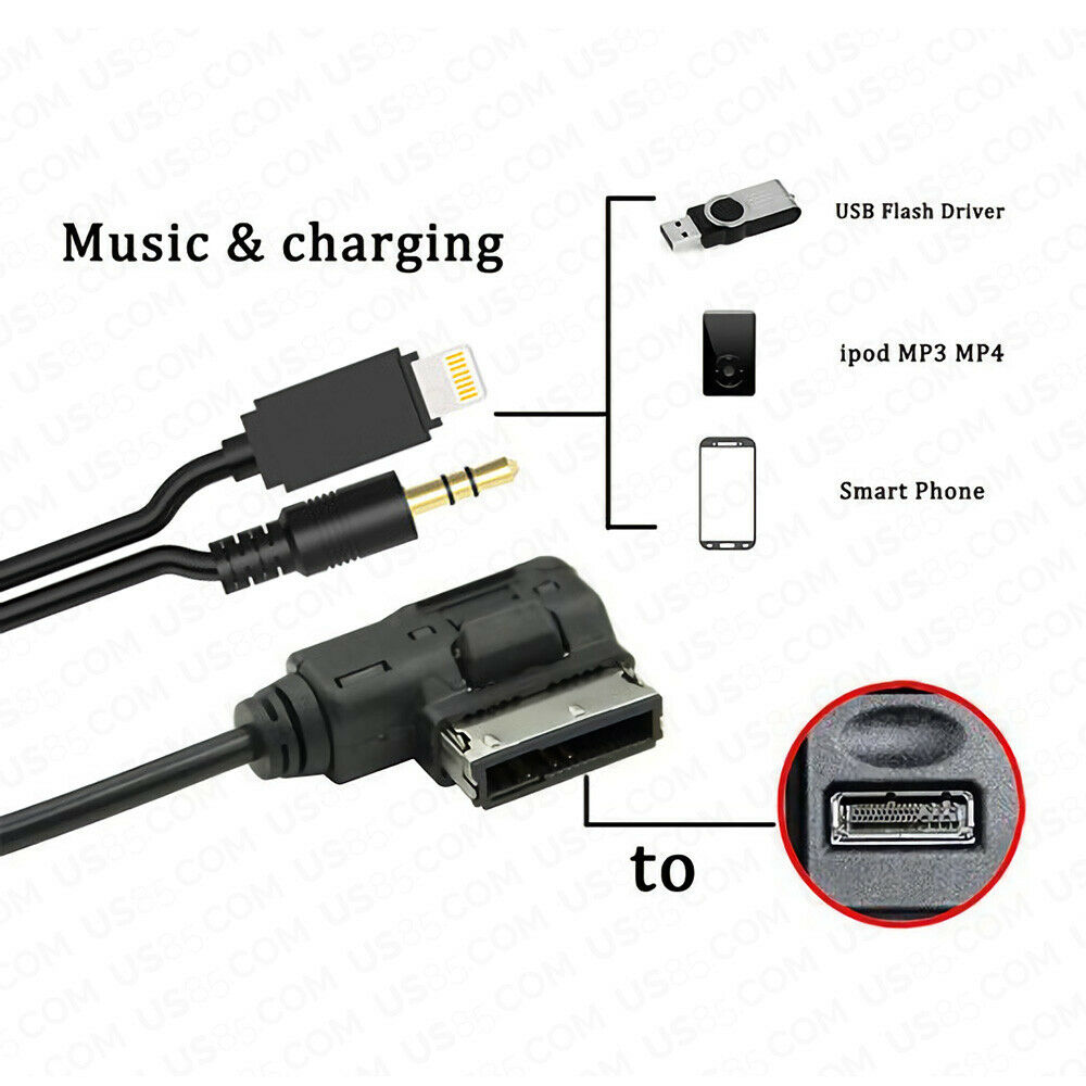 6ft For Audi VW AMI Adapter for iPhone Lightning Charging & AUX Cable MMI MEDIA Music Interface - US85.COM
