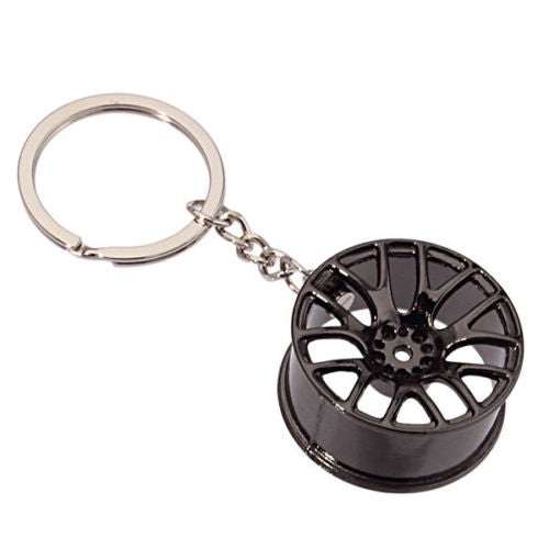 Universal Car Black Wheel Hub Rim Model Keychain Ring Gift Decoration - US85.COM