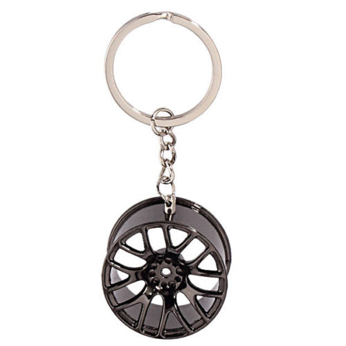 Universal Car Black Wheel Hub Rim Model Keychain Ring Gift Decoration - US85.COM