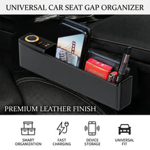 Load image into Gallery viewer, Premium Leather Car Seat Gap Organizer | Universal Auto Console Storage Box with Dual USB Charging
