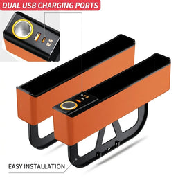 Premium Leather Car Seat Gap Organizer | Universal Auto Console Storage Box with Dual USB Charging