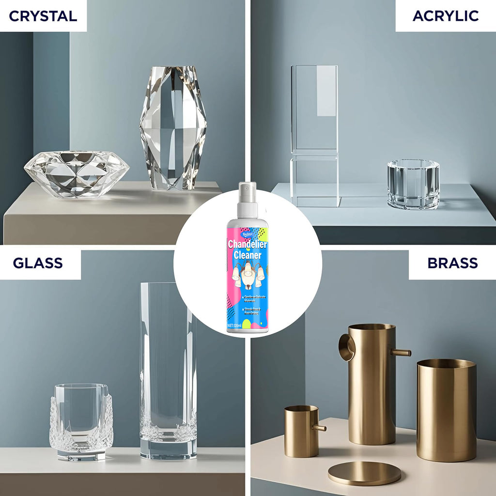 Crystal Chandelier Cleaning Spray with Cloth, 120ml Glass Light Fixture Cleaner for Pendant Lamps and Crystal Decor
