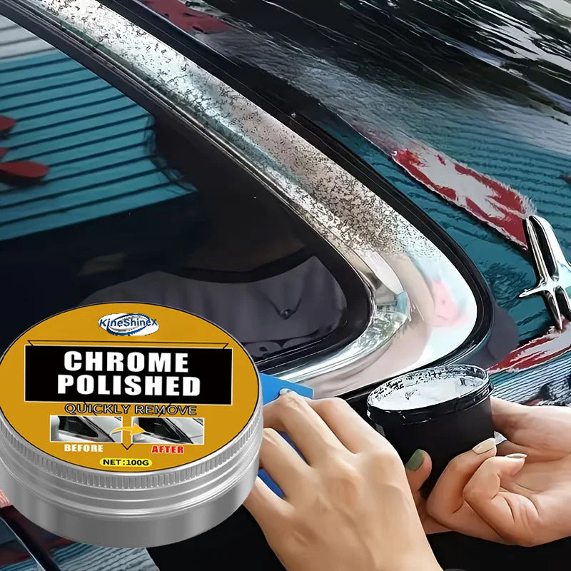 Chrome Polish Paste, Metal Restoration Compound for Wheels and Handles, 100g with Sponge