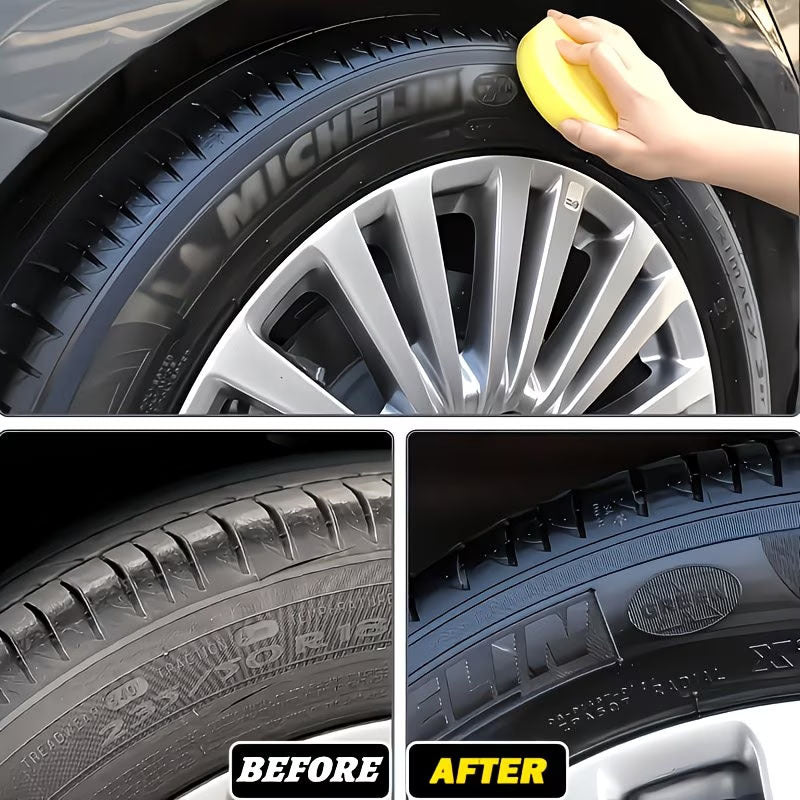 Tire Shine Wax, Rubber and Plastic Restorer for Tyres, 30ml with Sponge