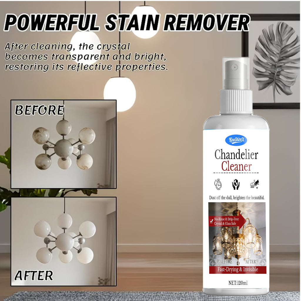 Chandelier Cleaner Spray 120ml, No-Rinse Drip-Dry Crystal & Glass Cleaning Solution with Cloth