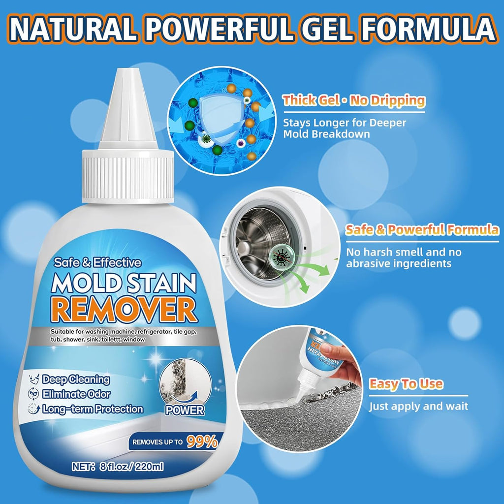 Mold and Mildew Removal Gel, Heavy Duty Cleaner for Washing Machine Seals and Tile, 220ml