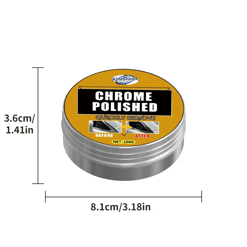 Chrome Polish Paste, Metal Restoration Compound for Wheels and Handles, 100g with Sponge