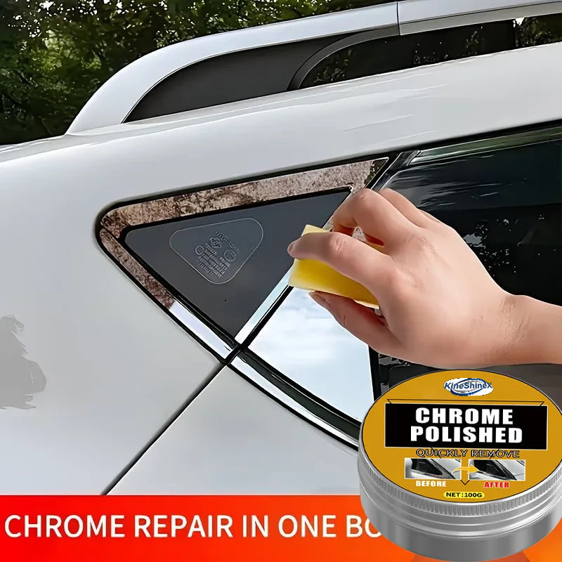 Chrome Polish Paste, Metal Restoration Compound for Wheels and Handles, 100g with Sponge