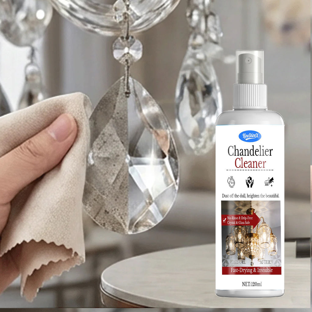 Chandelier Cleaner Spray 120ml, No-Rinse Drip-Dry Crystal & Glass Cleaning Solution with Cloth