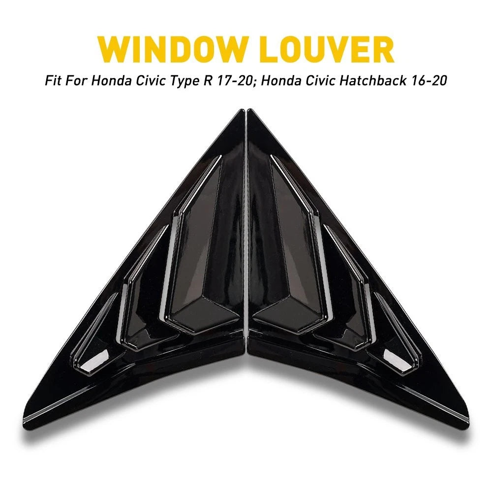 2x Quarter Window Louver Cover For Honda 2016-2021 Civic Rear Side Glossy Black