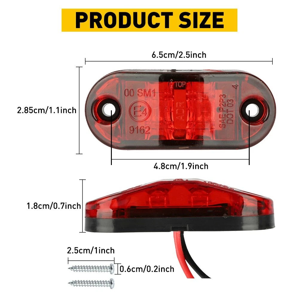 LED 10PCS LIGHTS MARKER CLEARANCE SIDE RED AMBER TRAILER TRUCK RV CARAVAN LIGHT