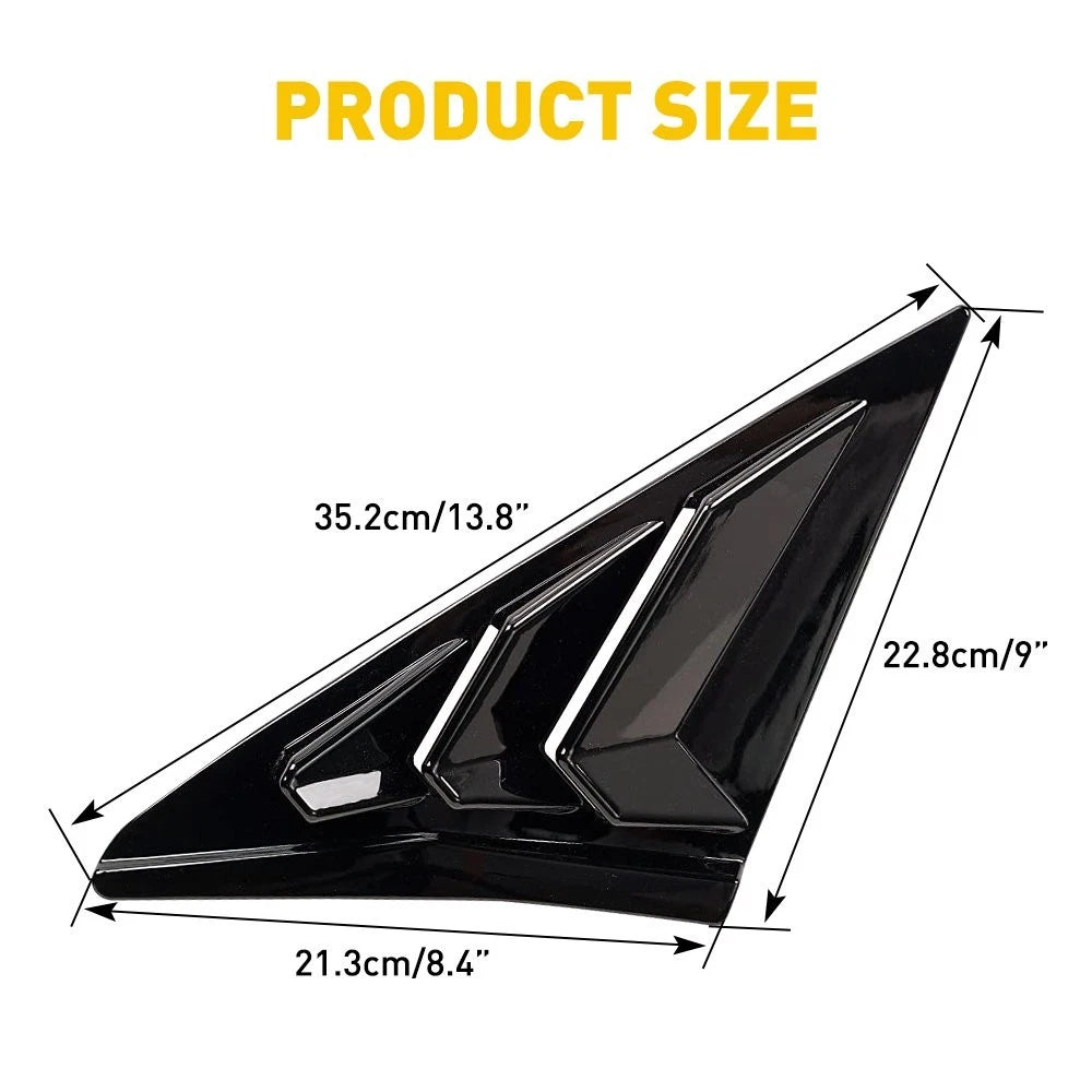 2x Quarter Window Louver Cover For Honda 2016-2021 Civic Rear Side Glossy Black