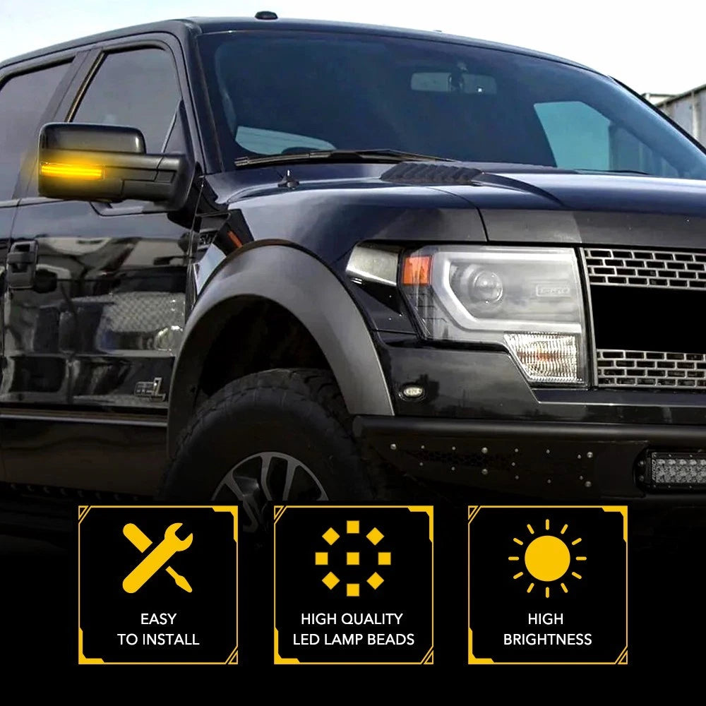 Sequential LED Blinker Side Mirror Amber Light for 2009-2014 F-150 White Ford