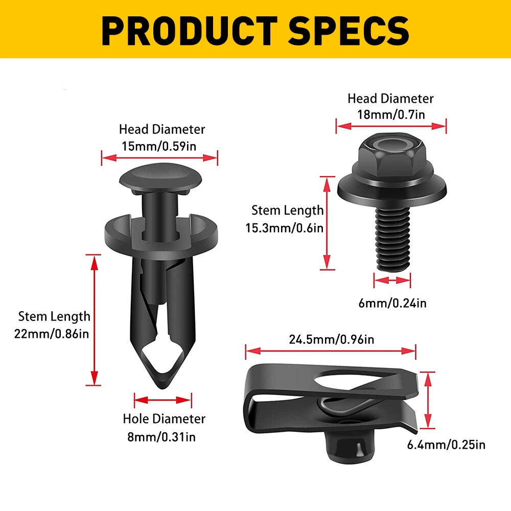 28pcs Car Shield Splash Engine Kit Body Screw Bolts Nut Fender Bumper Clip Rivet