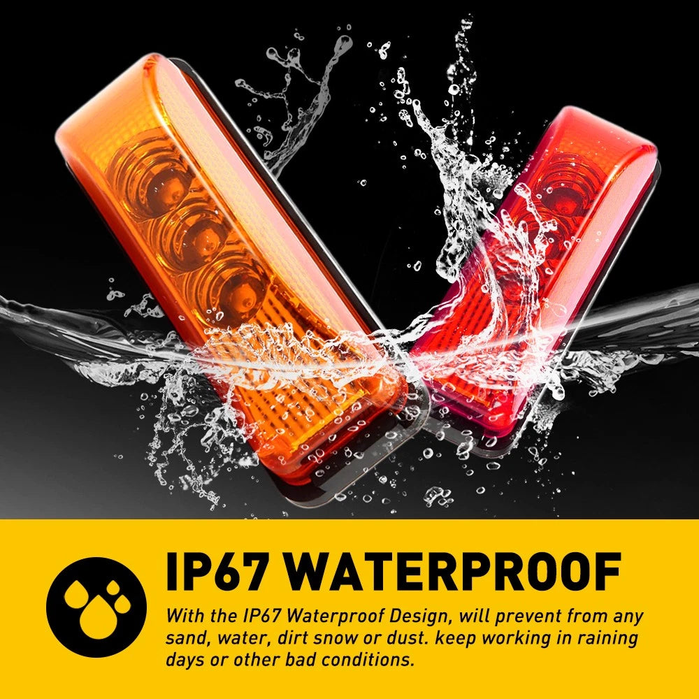 4pcs Lights 3-LED Trailer Marker Truck Clearance Side Light Waterproof Red Amber