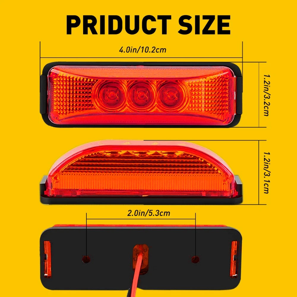 4pcs Lights 3-LED Trailer Marker Truck Clearance Side Light Waterproof Red Amber