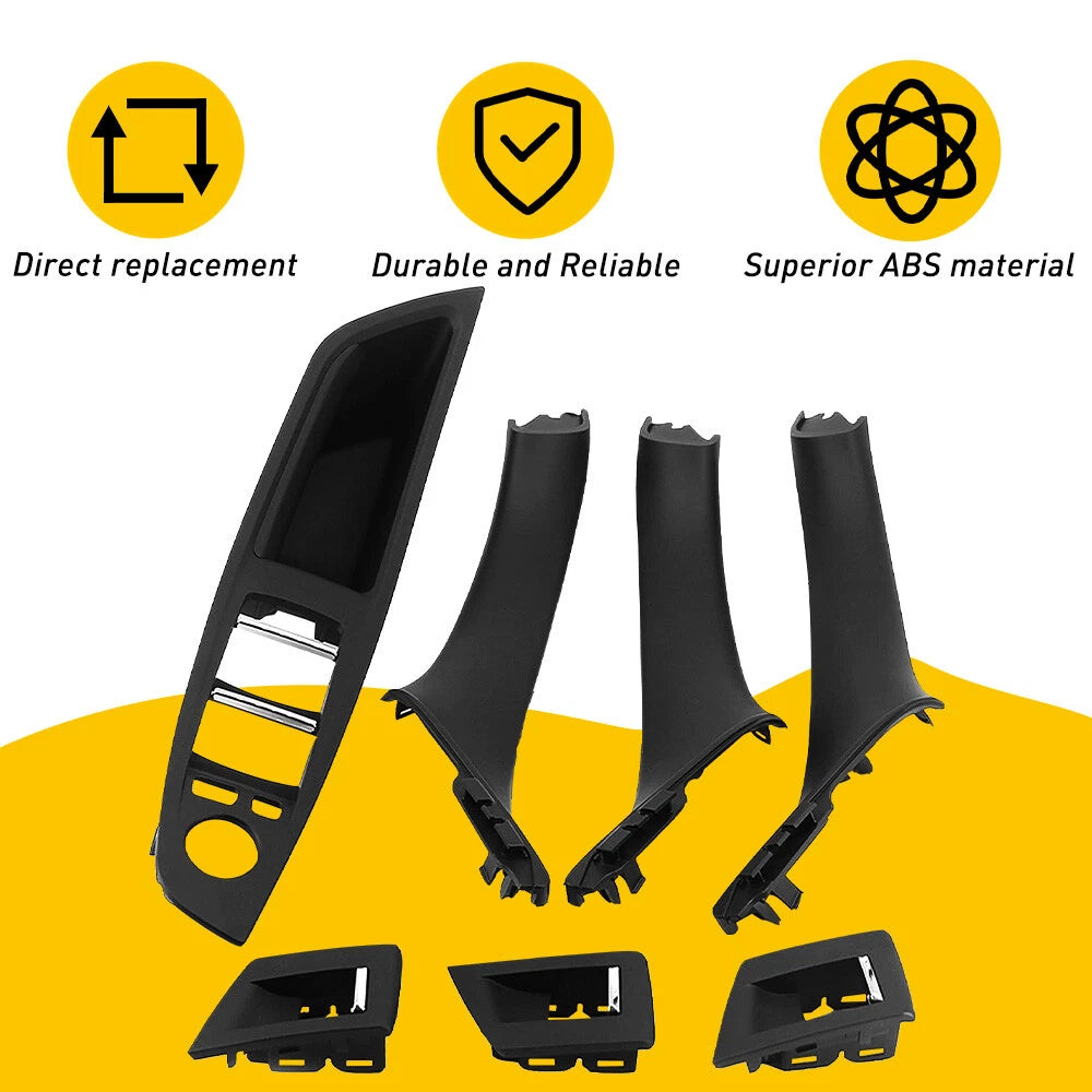 Inner Door Panel Handle Pull Cover Trim Fit Set BMW 5 Series F10 F11 F18 Black