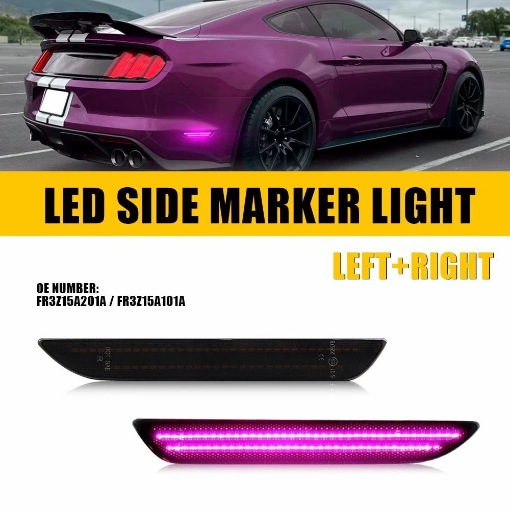 2x Rear Bumper LED Side Marker Light for 2015-2023 Ford Mustang Pink Purple Lamp