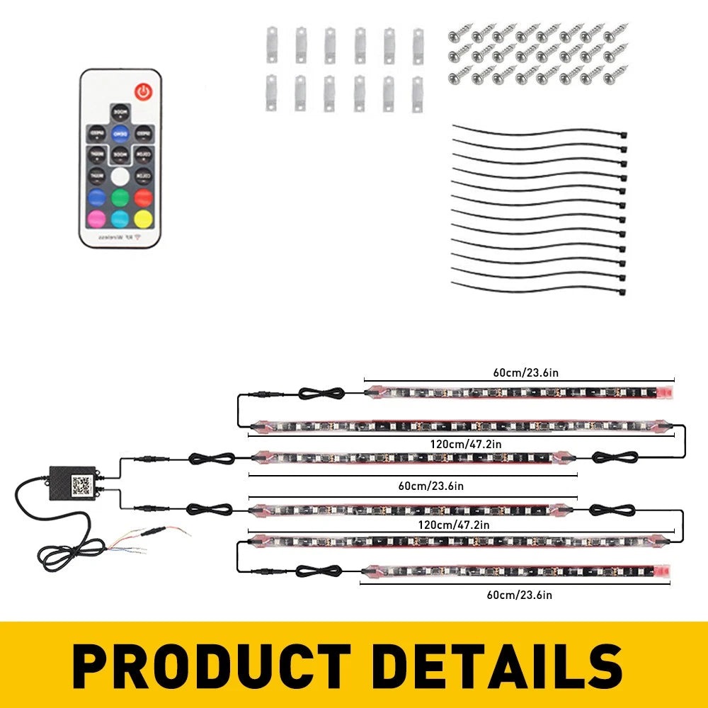 6PCS Dream RGB Color Underglow LED Light Neon Kit Bluetooth Strip For Car Truck