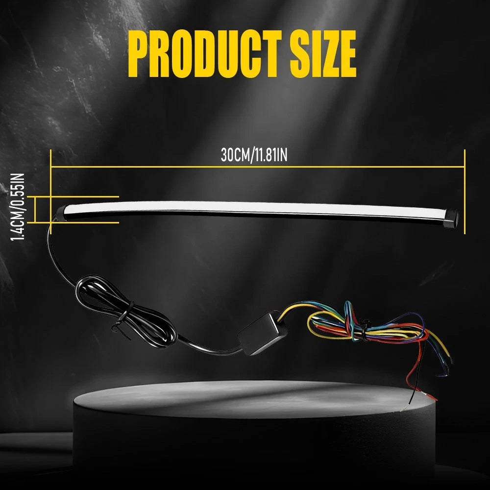 1PCS Motorcycle LED Strip Flowing Light Brake Turn Signal Tail Red+Amber Lamp