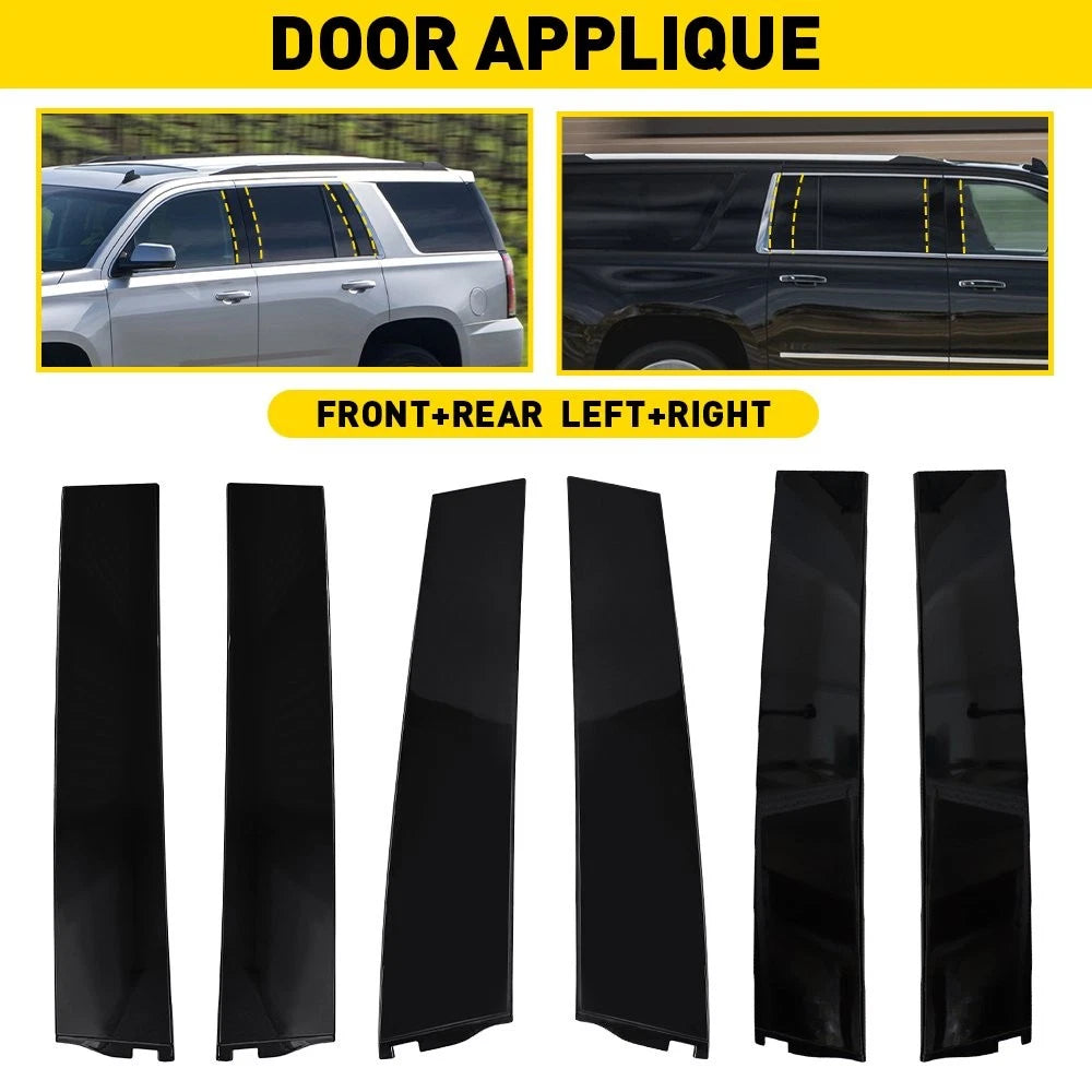 Gloss Black Window B Pillar Posts Trim Cover For Chevy Tahoe GMC Yukon 2015-2018
