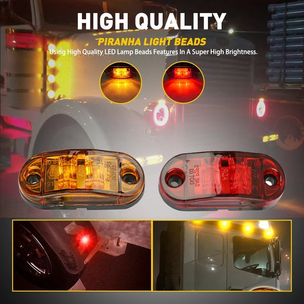 LED 10PCS LIGHTS MARKER CLEARANCE SIDE RED AMBER TRAILER TRUCK RV CARAVAN LIGHT