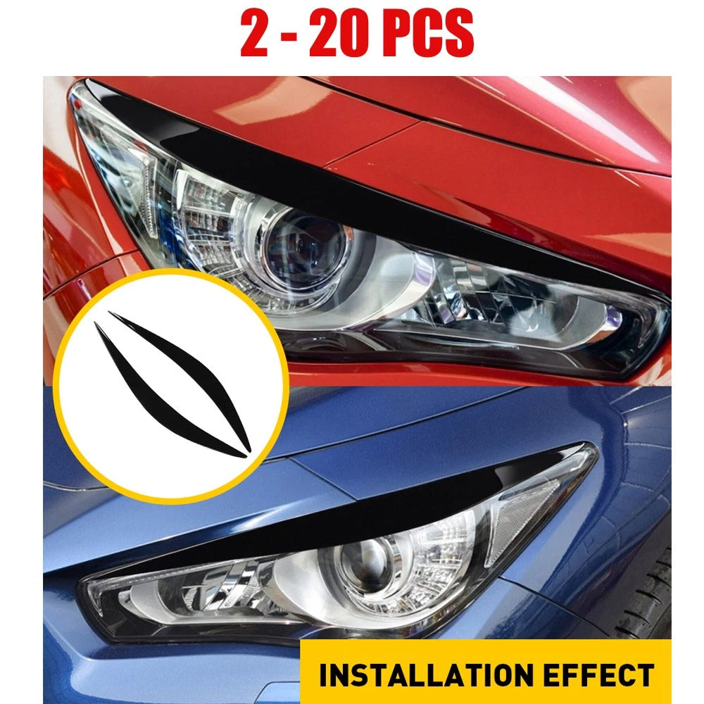 For 2014-2023 Infiniti Q50 Glossy Black Eyebrow Eyelid Trim Headlight Rear 2-20x