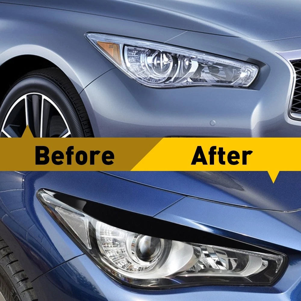 For 2014-2023 Infiniti Q50 Glossy Black Eyebrow Eyelid Trim Headlight Rear 2-20x