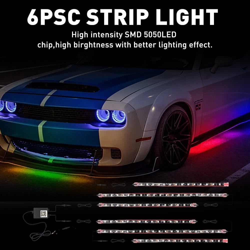 6PCS Dream RGB Color Underglow LED Light Neon Kit Bluetooth Strip For Car Truck