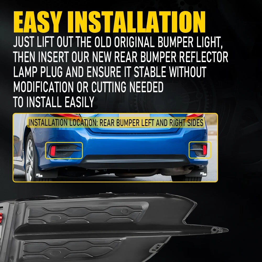 LH RH Rear Bumper Reflector Cover W/Molding Trim Fit Honda Civic Sedan 2016-2021