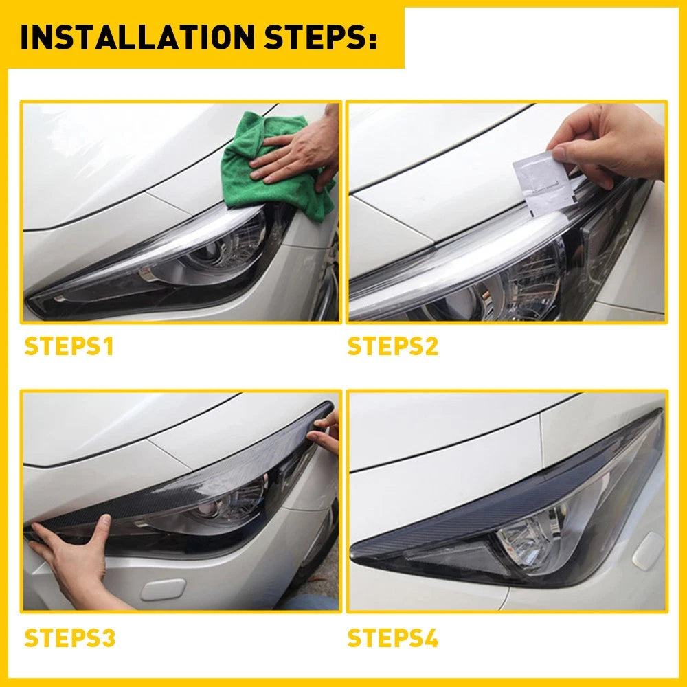 For 2014-2023 Infiniti Q50 Glossy Black Eyebrow Eyelid Trim Headlight Rear 2-20x