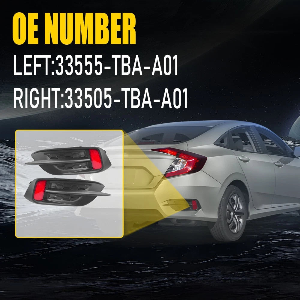 LH RH Rear Bumper Reflector Cover W/Molding Trim Fit Honda Civic Sedan 2016-2021