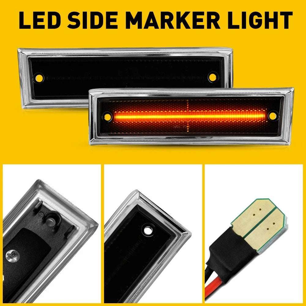 Pair LED Marker Side Turn Light Signal for GMC Chevrolet 1981-1991 Lamp&Housing