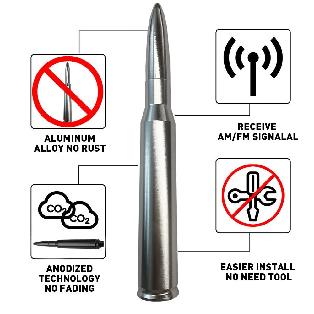 BULLET ANTENNA for DODGE RAM 1500 RAPTOR BRONCO FORD F150 TRUCK 50 CAL CALIBER