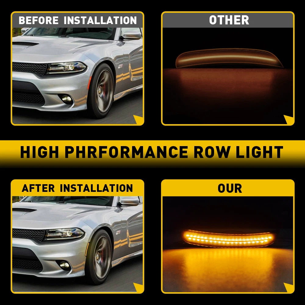 Fit Dodge Charger 2015-2021 Widebody Side Front LED Smoked Marker Light Amber